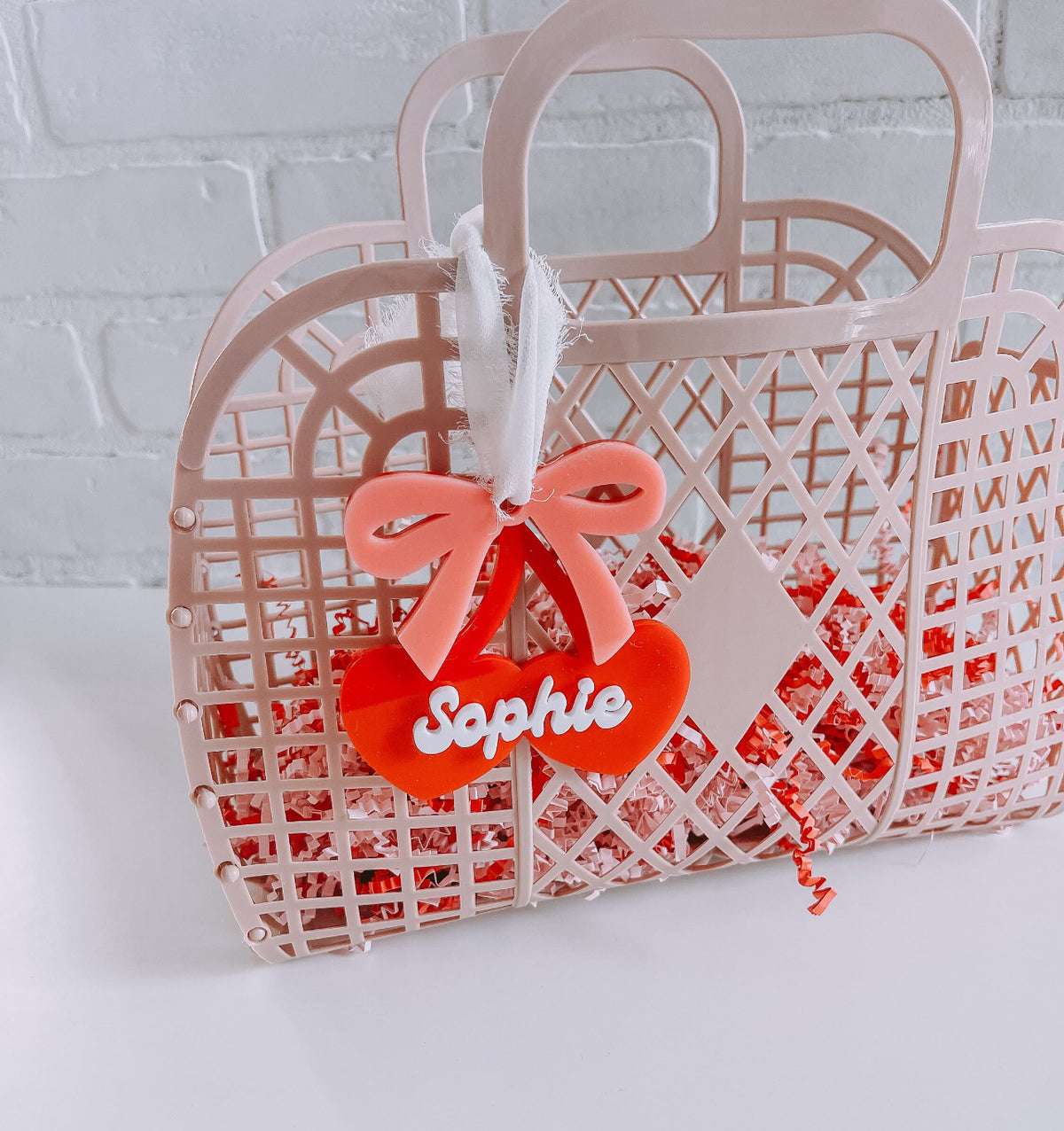 Cherry Heart Personalized Acrylic Tag