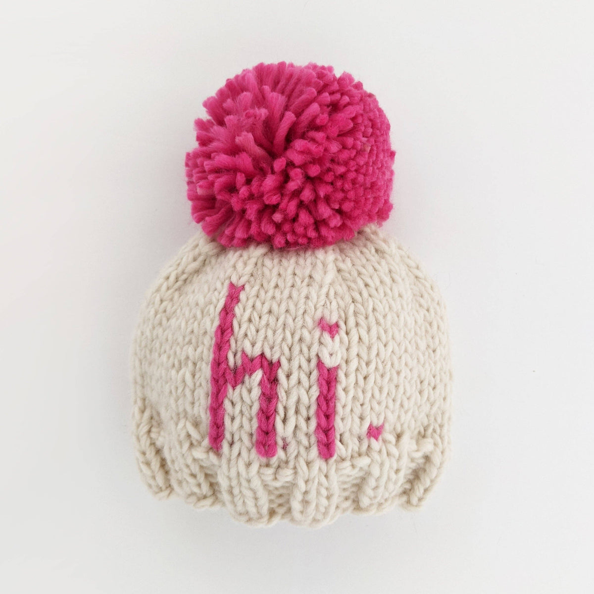 hi. Neon Pink Hand Knit Beanie Hat
