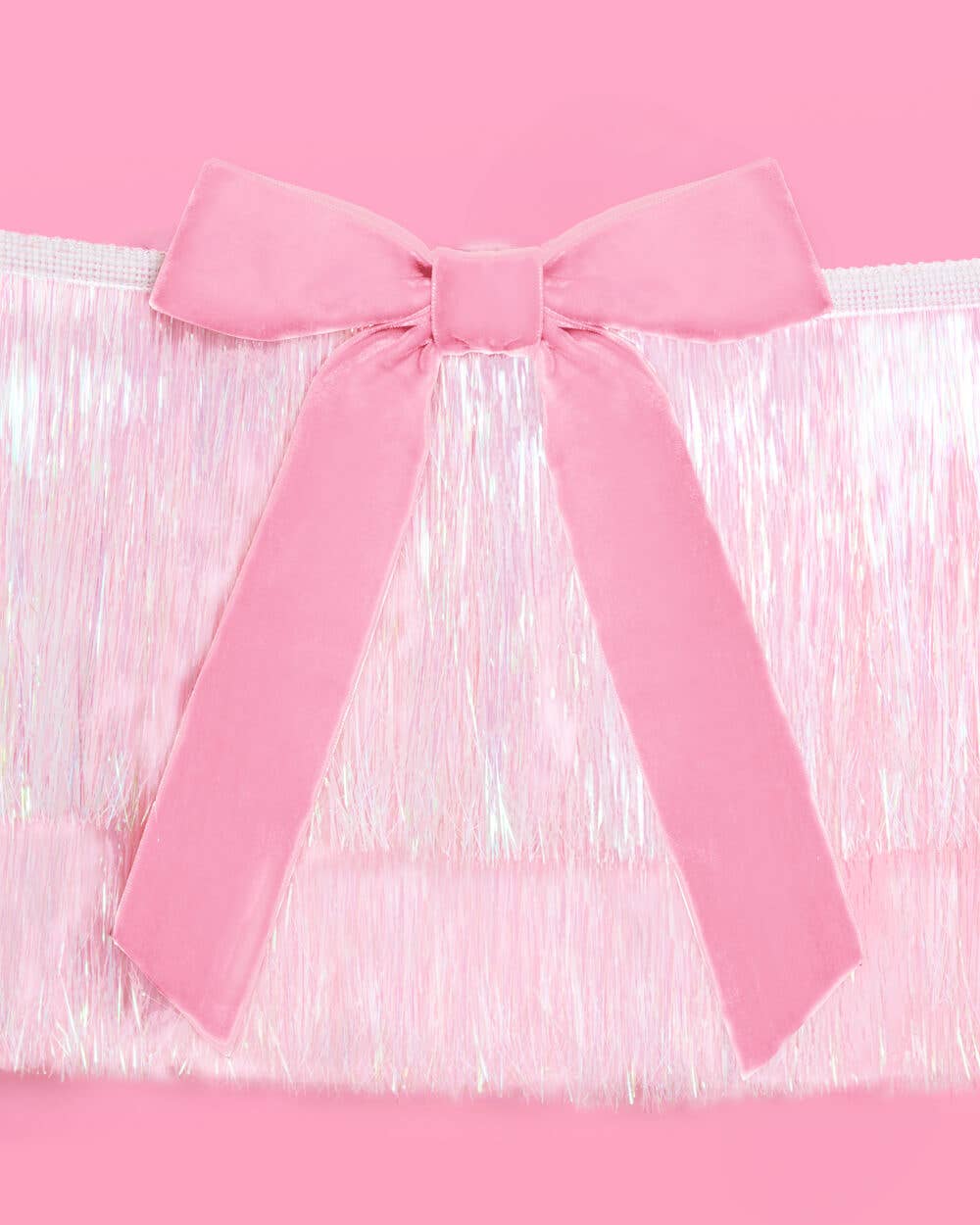 Bow Bliss Banner - layered fringe + velvet bows, white, pink