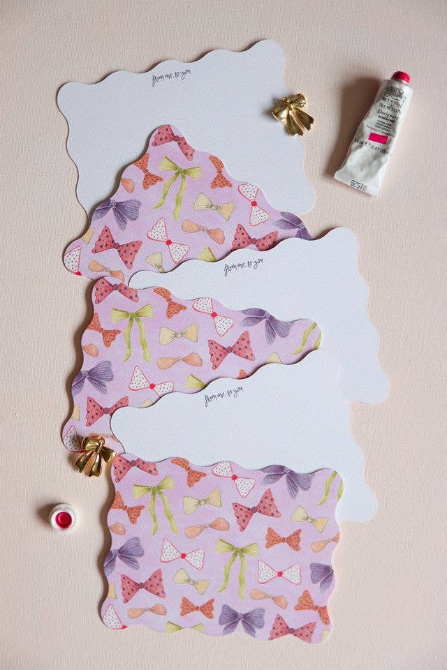 Bows, ribbons, wavy edge notecard set