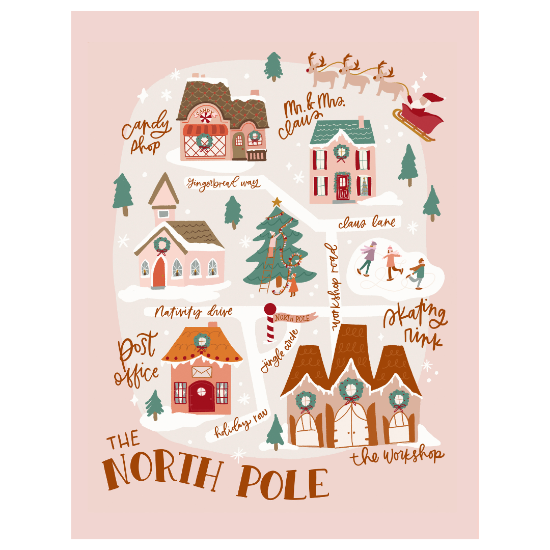 Pink North Pole Map Banner - Kids Christmas Decor