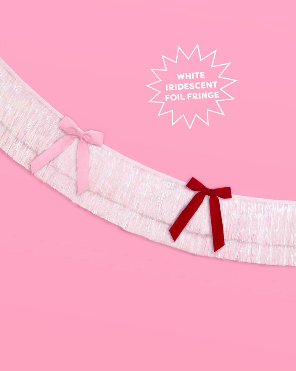 Bow Bliss Banner - layered fringe + velvet bows, white, pink