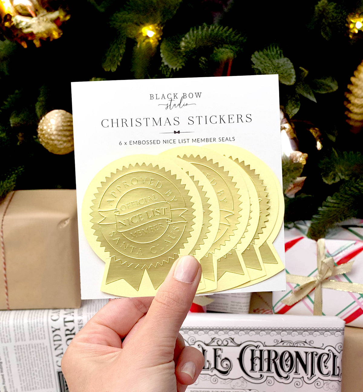 Nice List Member Christmas Embossed Rosette Stickers