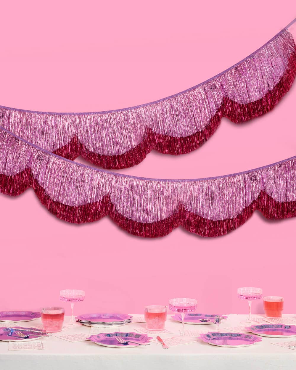 Tickled Pink Fringe - scalloped banner, purple