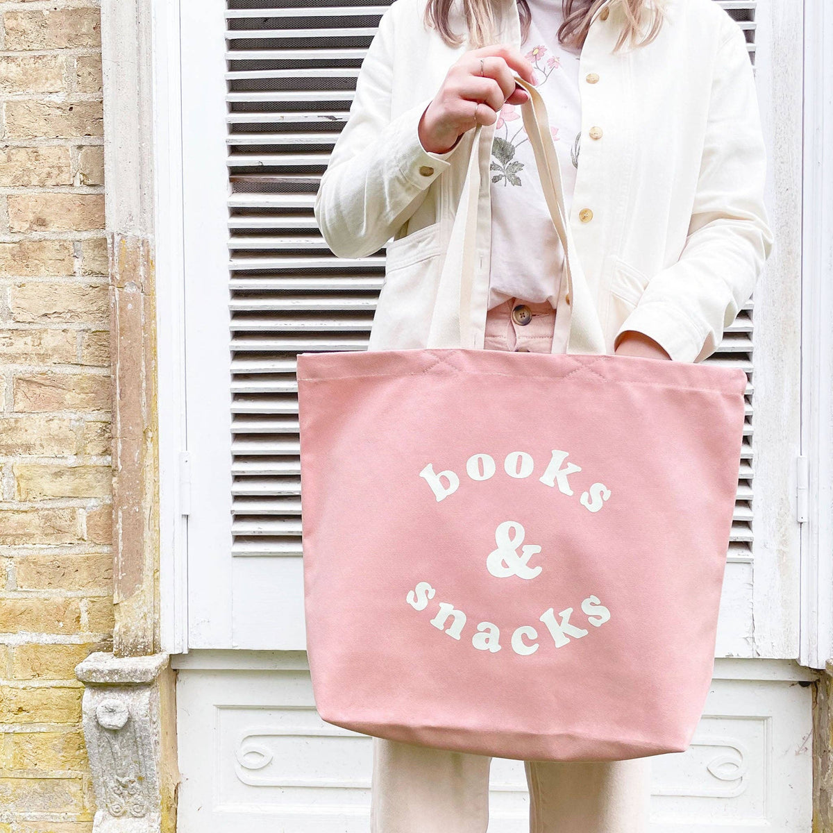 Books &amp; Snacks - Blush Pink Canvas Tote Bag