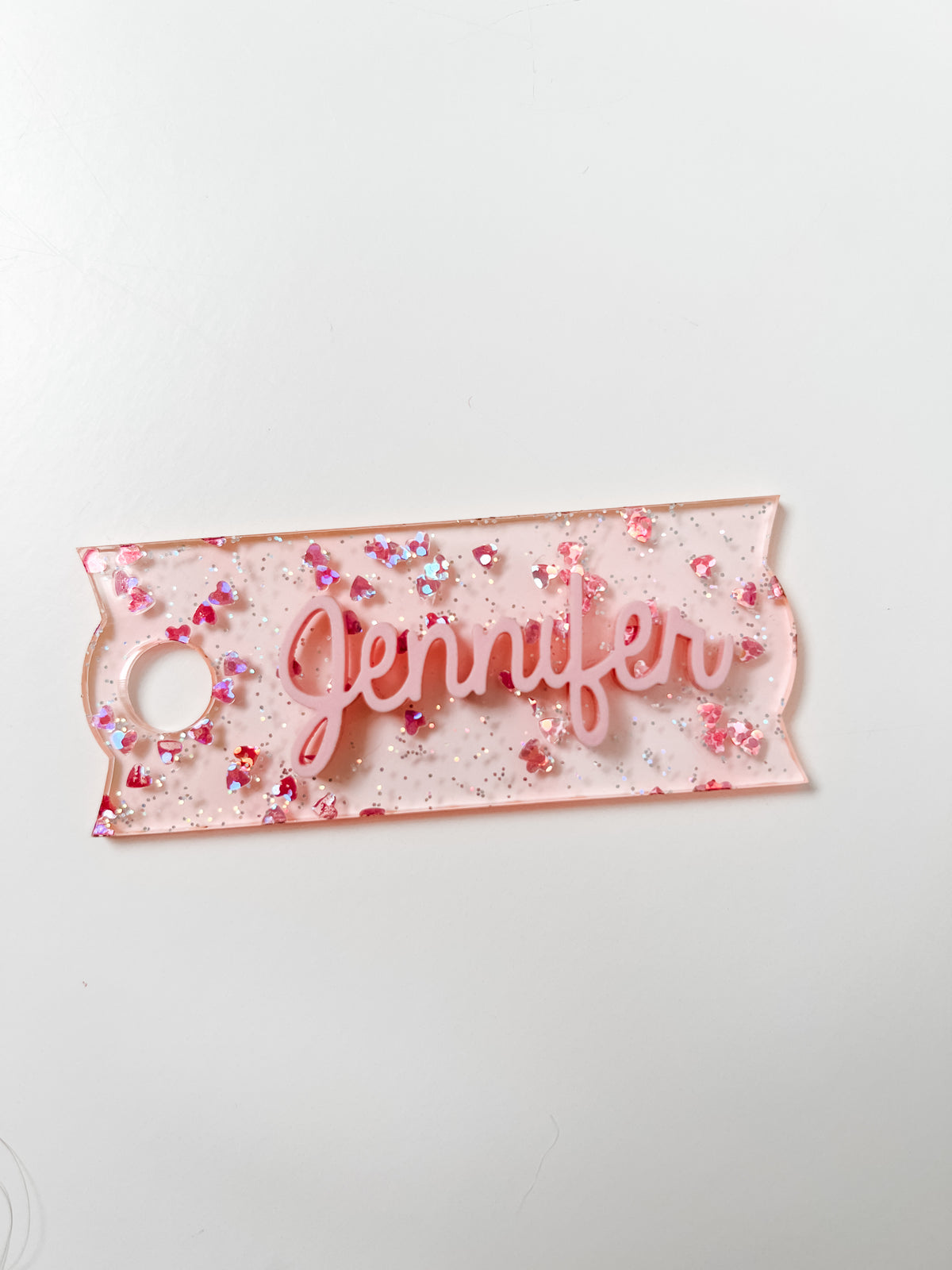 Tumbler Name Plate- Pink Glitter Heart with Name