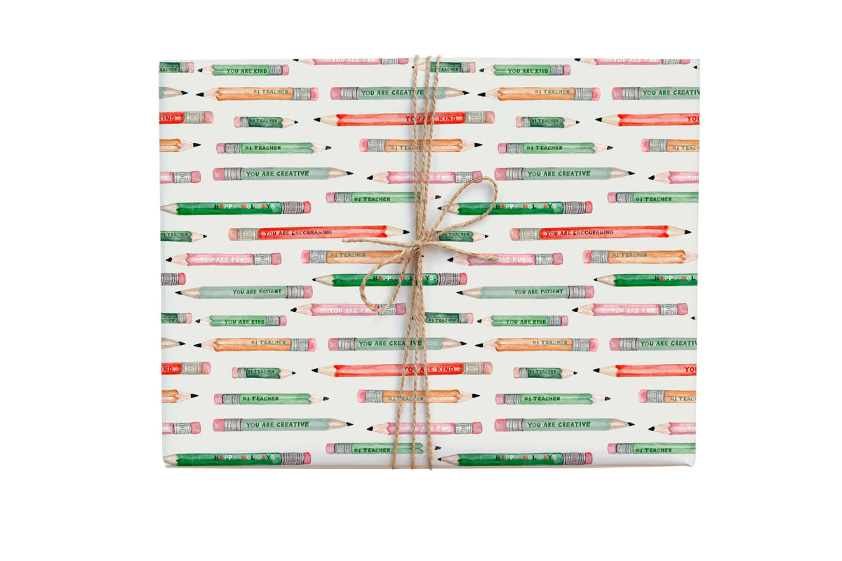 Holiday Teacher Pencil Gift Wrap- Single Sheet