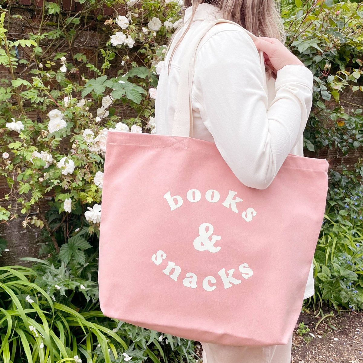 Books &amp; Snacks - Blush Pink Canvas Tote Bag