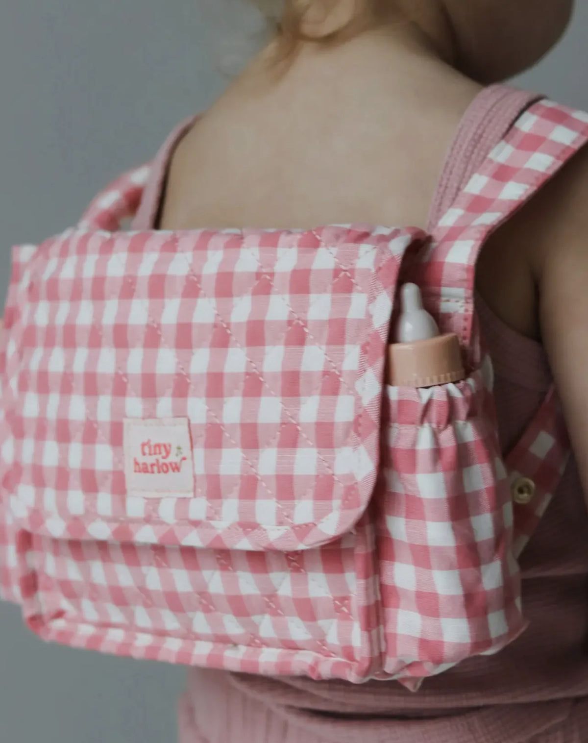 Tiny Tummies Nappy Bag- Gingham + Cherries