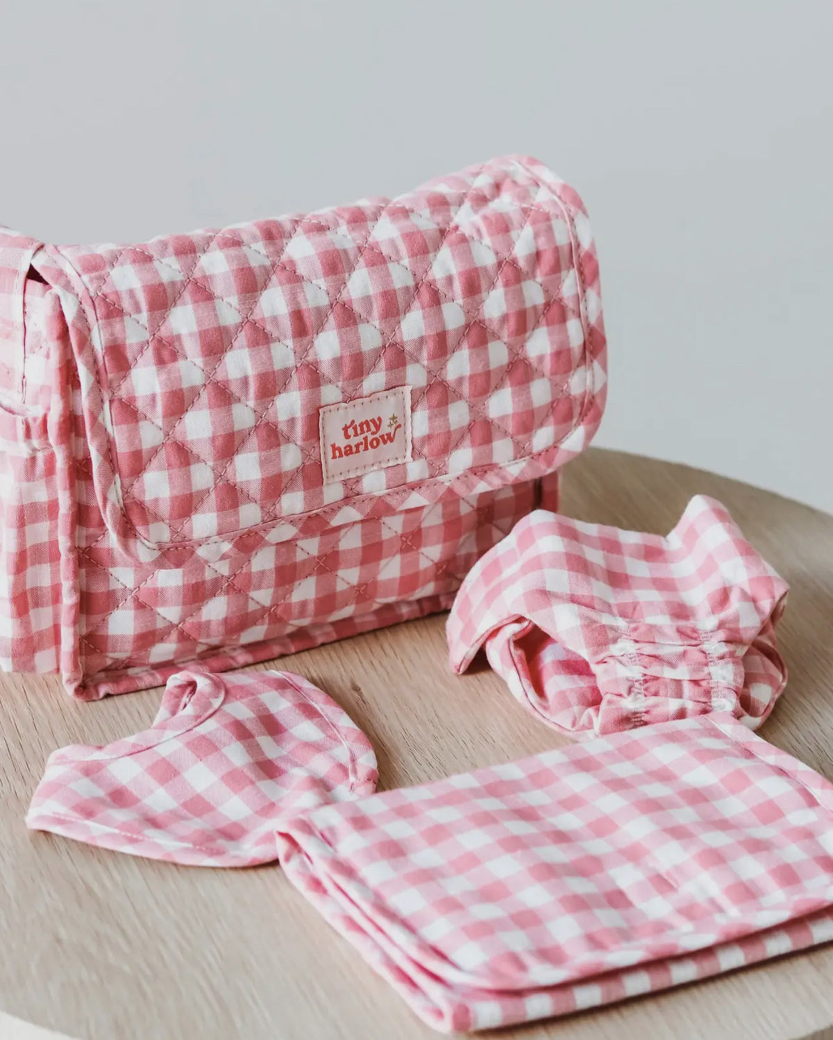 Tiny Tummies Nappy Bag- Gingham + Cherries