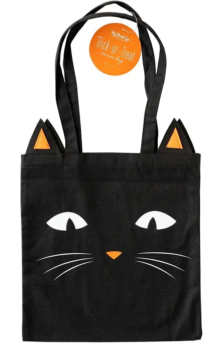 Black Cat Trick or Treat Canvas Bag