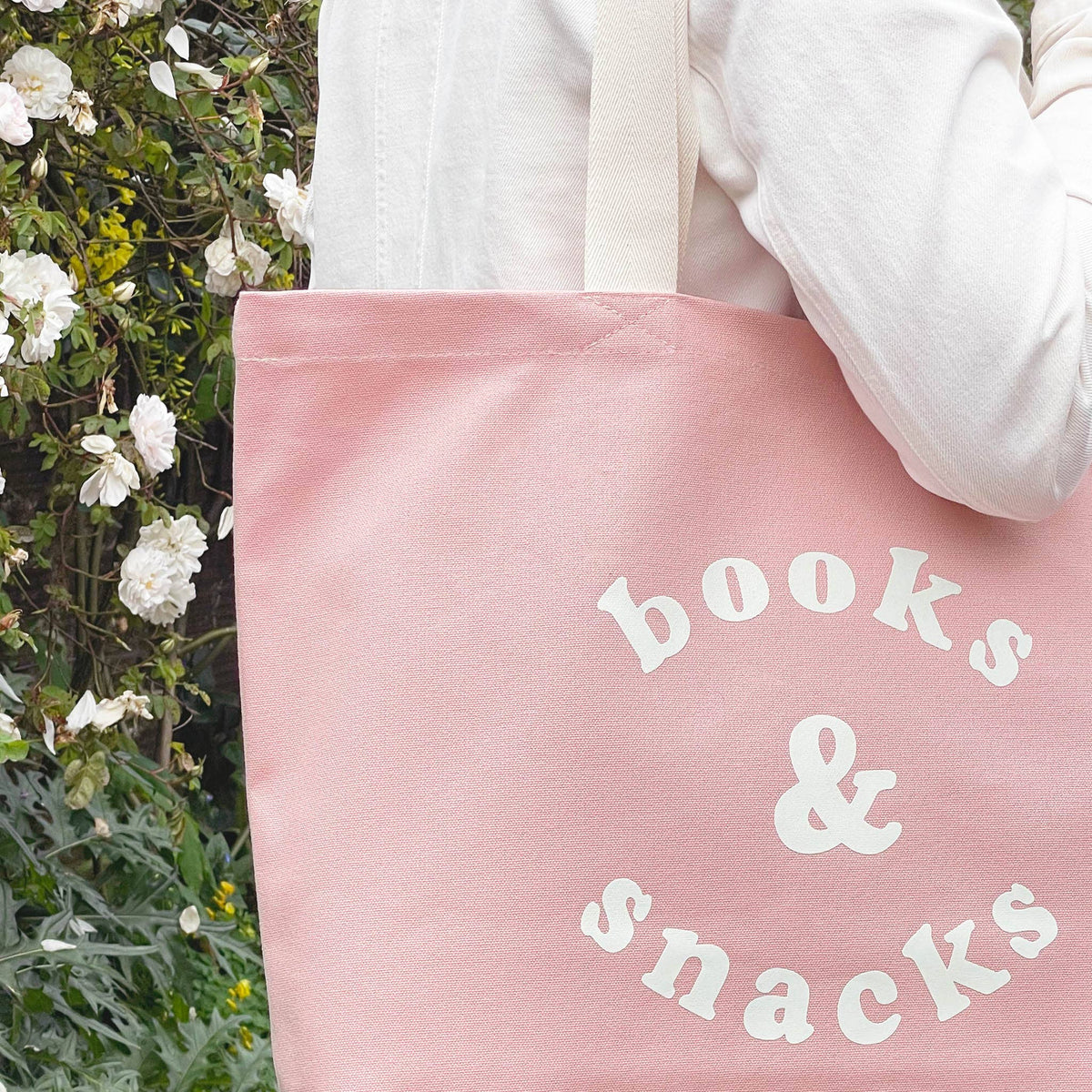 Books &amp; Snacks - Blush Pink Canvas Tote Bag