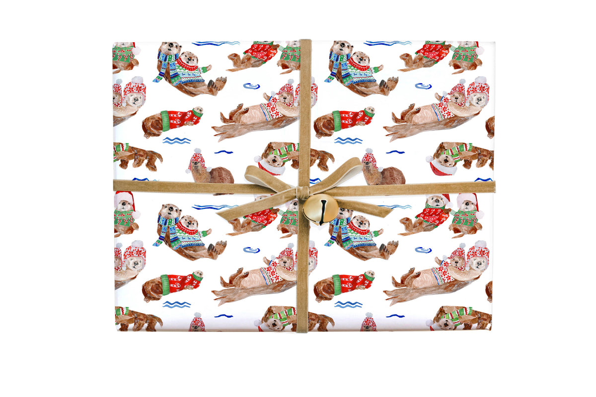 Holiday Otters Gift Wrap Single Sheet