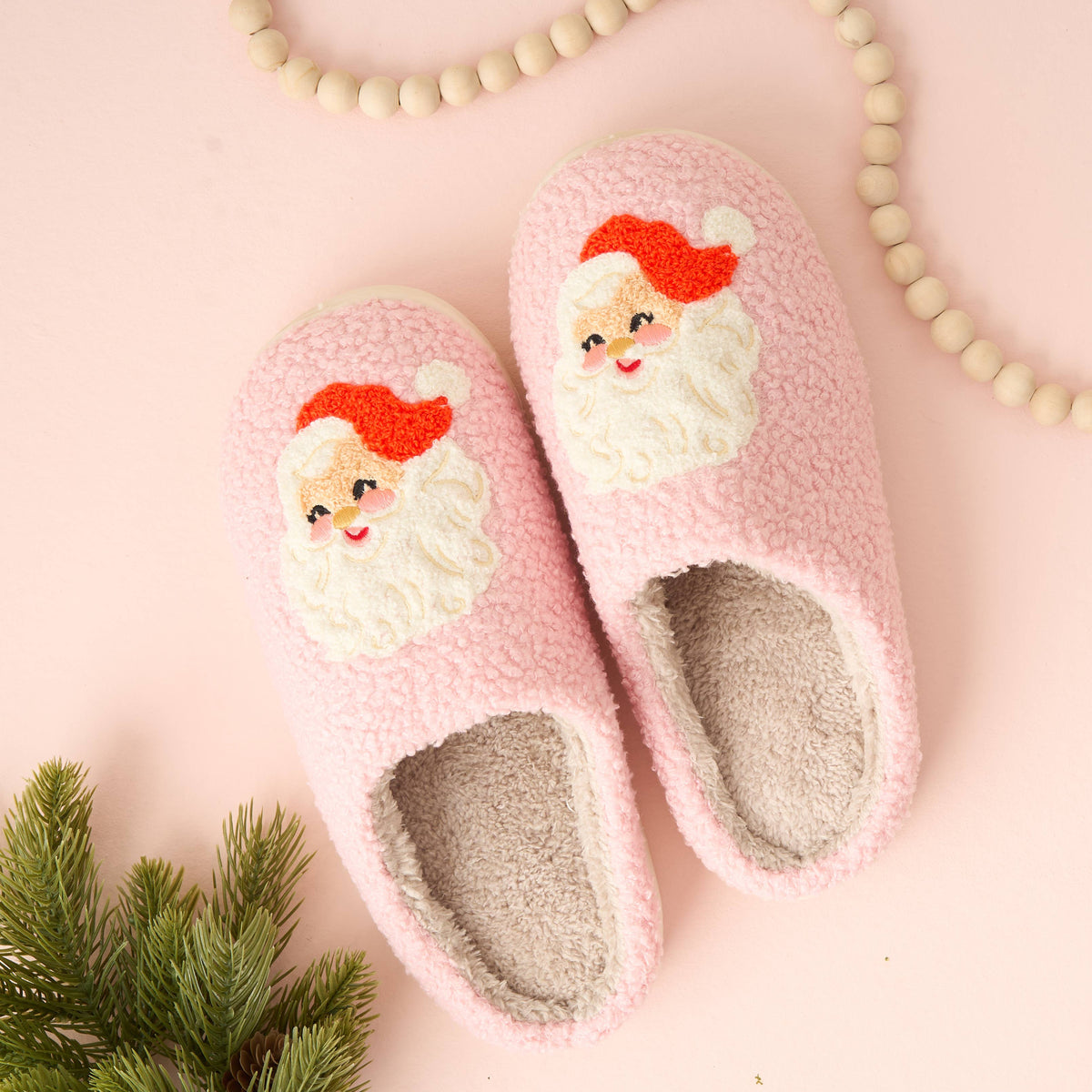 Fuzzy Holiday Slippers - Santa