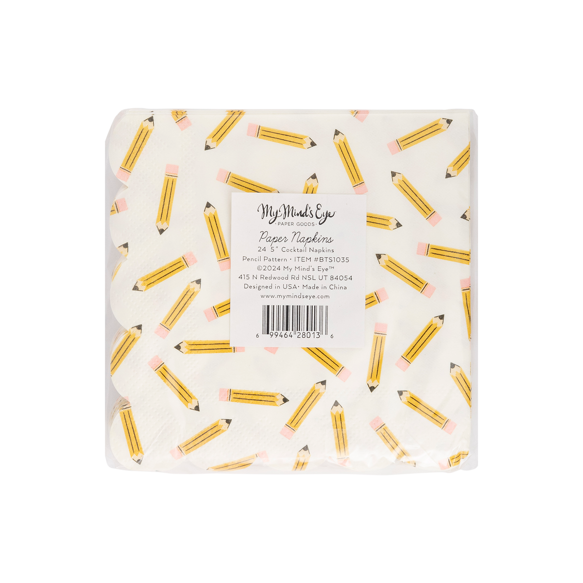 Pencil Pattern Scallop Cocktail Napkin