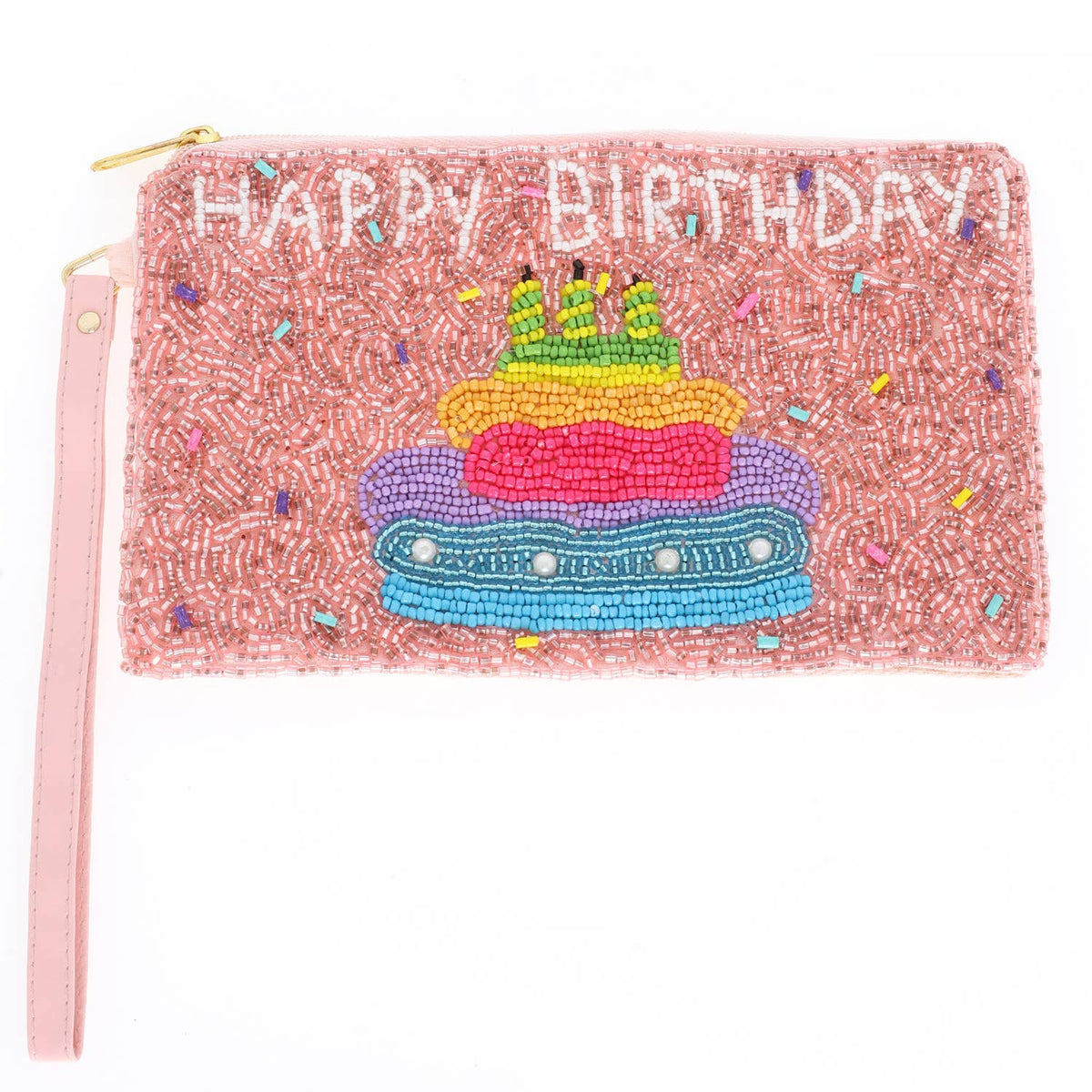 Happy Birthday Rainbow Cake Wristlet Coin Bag