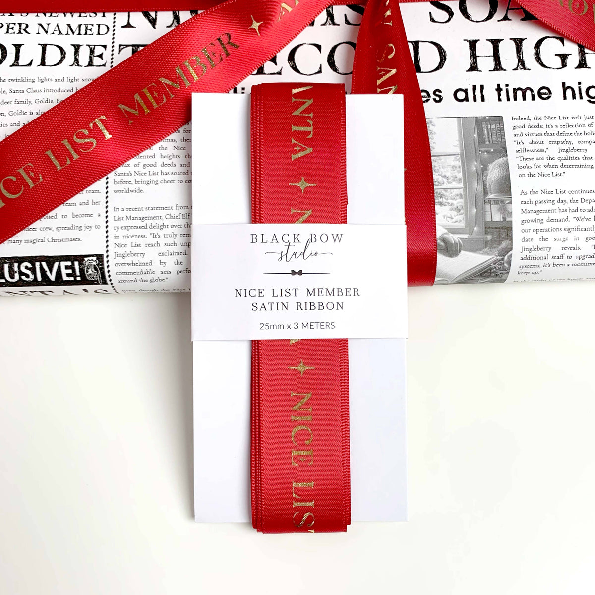 Nice List Member Christmas Printed Ribbon