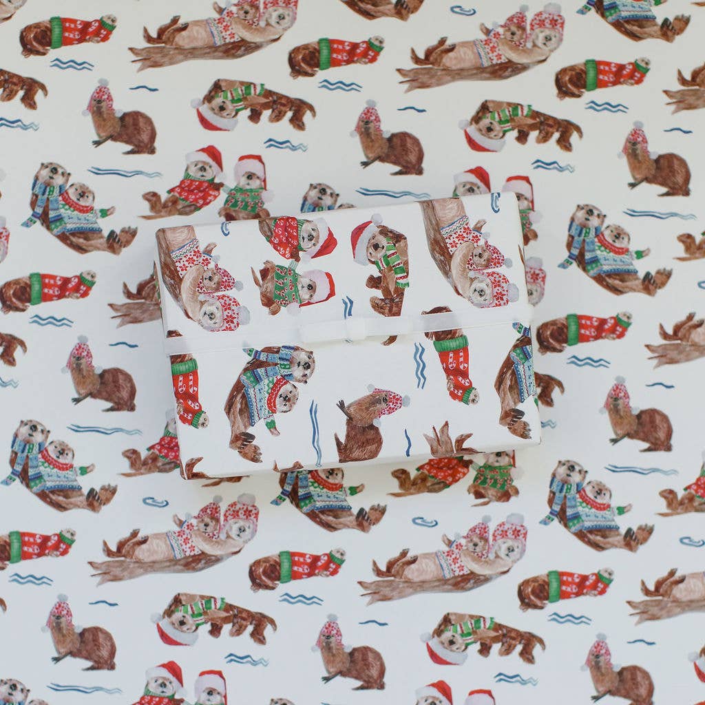 Holiday Otters Gift Wrap Single Sheet