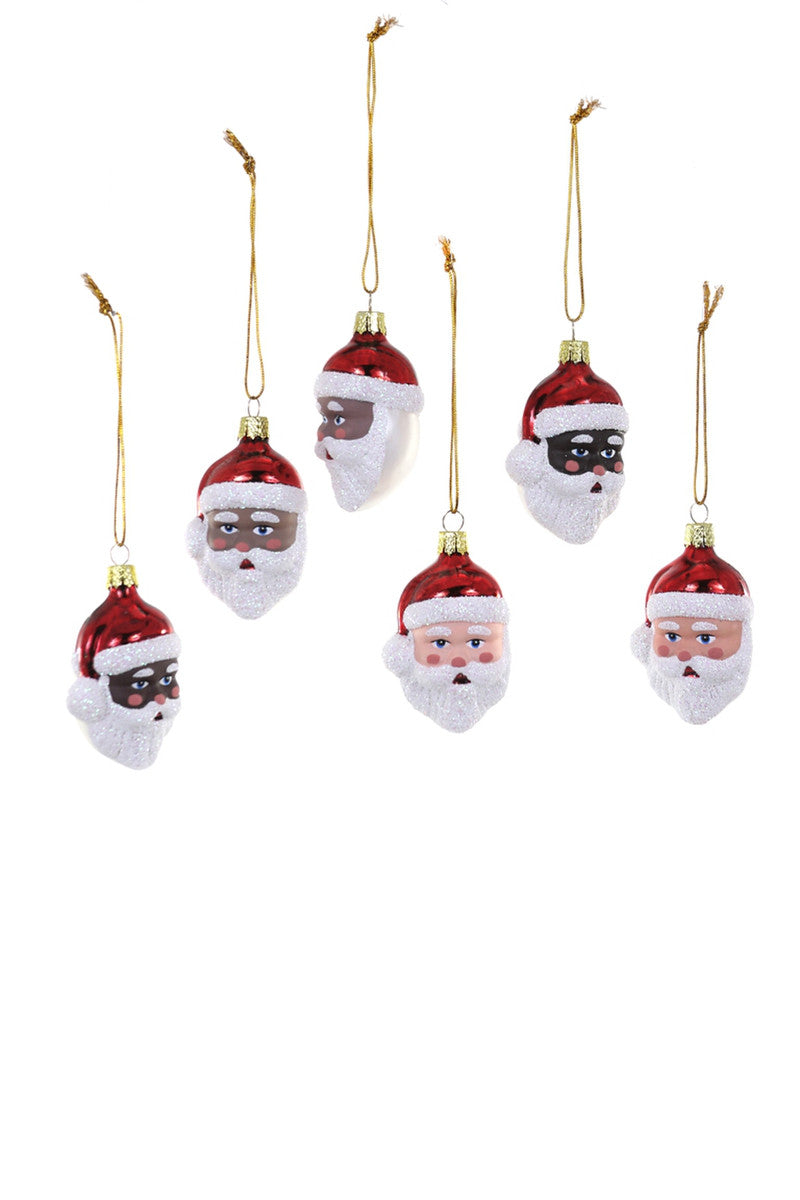 Tiny Santa Box of 6 Assorted Glass Ornaments