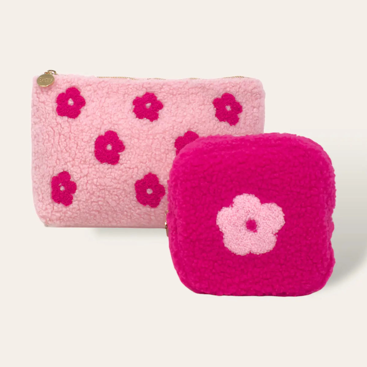 Sqaure Teddy Pouch Pink Flower