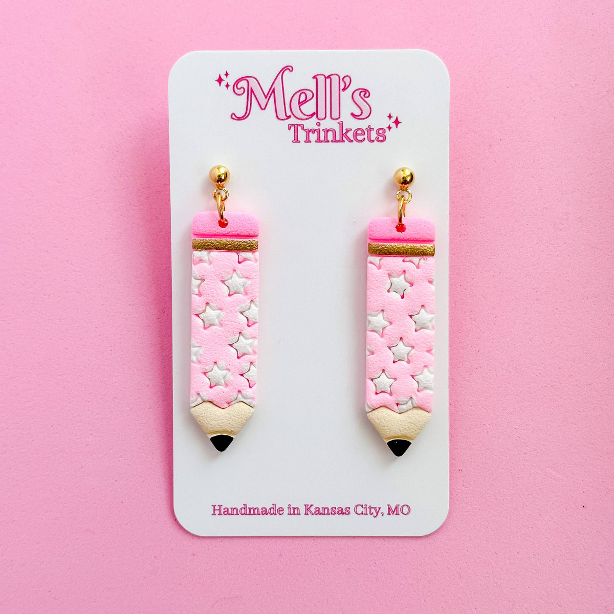 Star Pencil Earrings - Pink