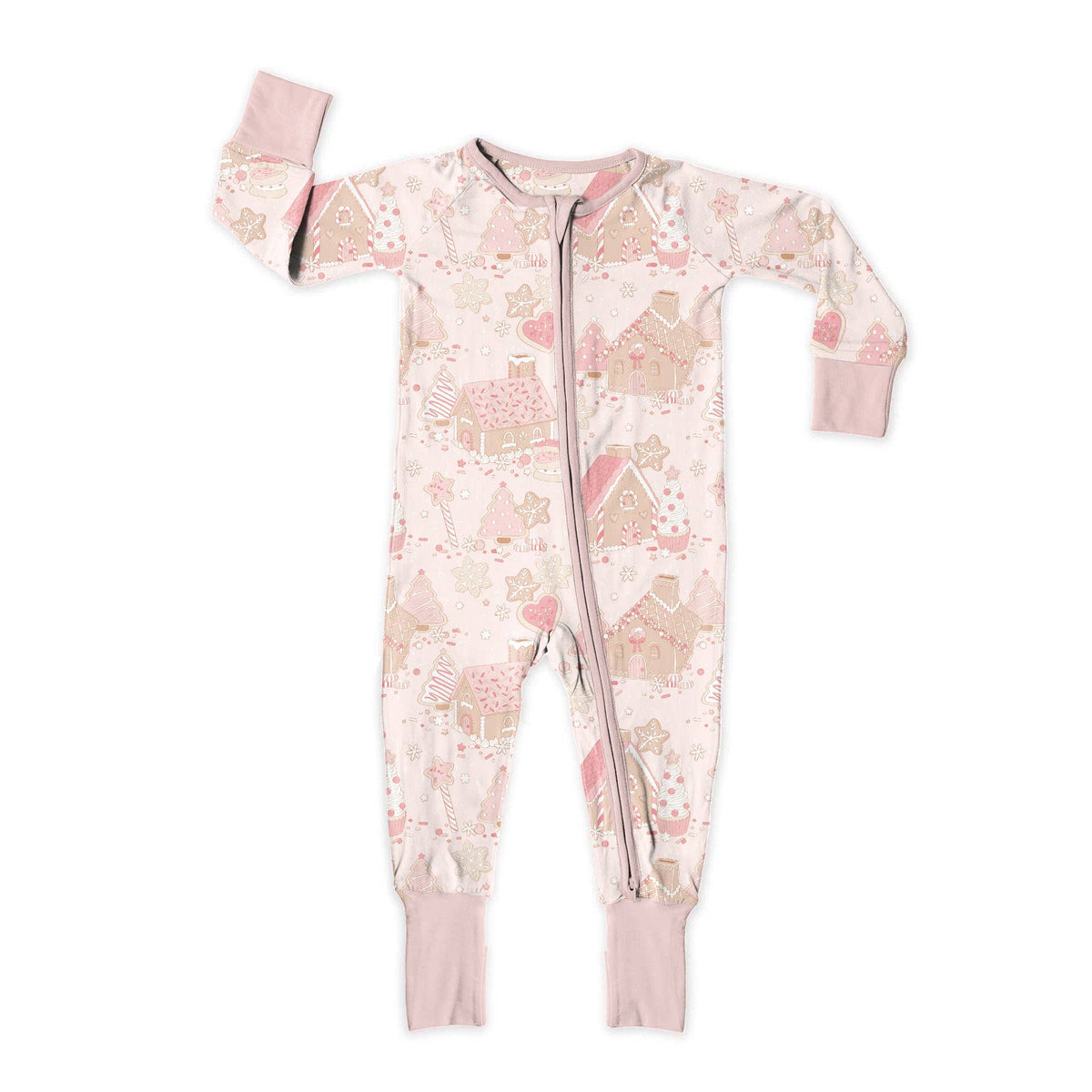 Pink Gingerbread Bamboo Zip Up Pajamas
