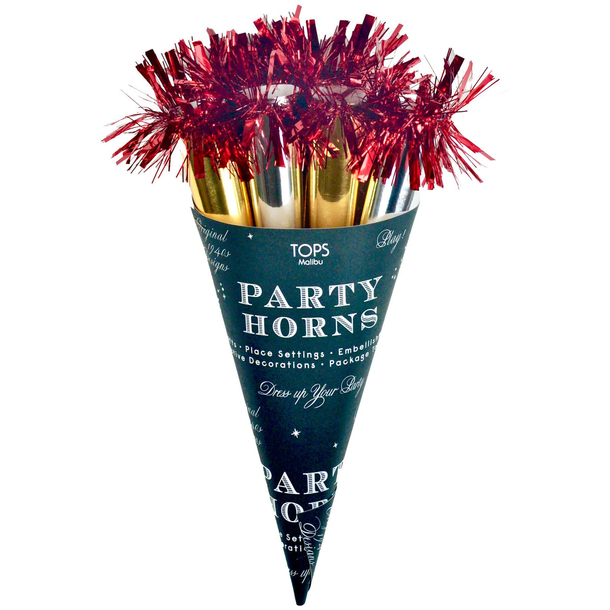 Gold Silver and Red Party Horn Bouquet
