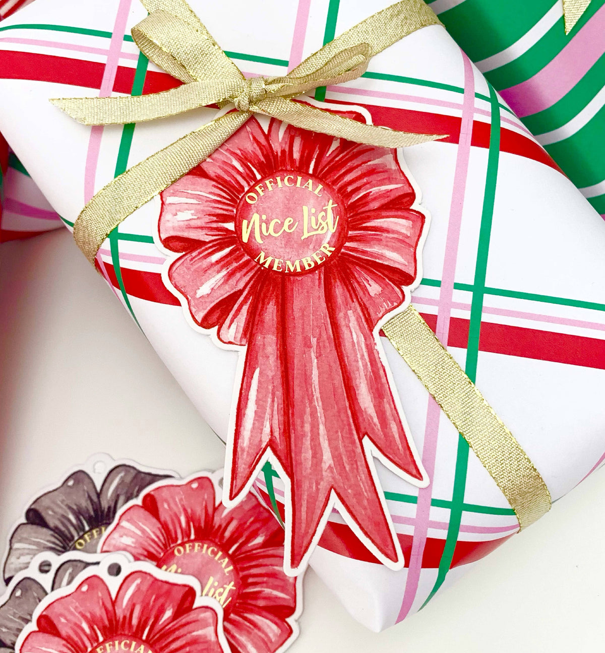 Nice List Member Rosette Christmas Gift Tags - Set of 6