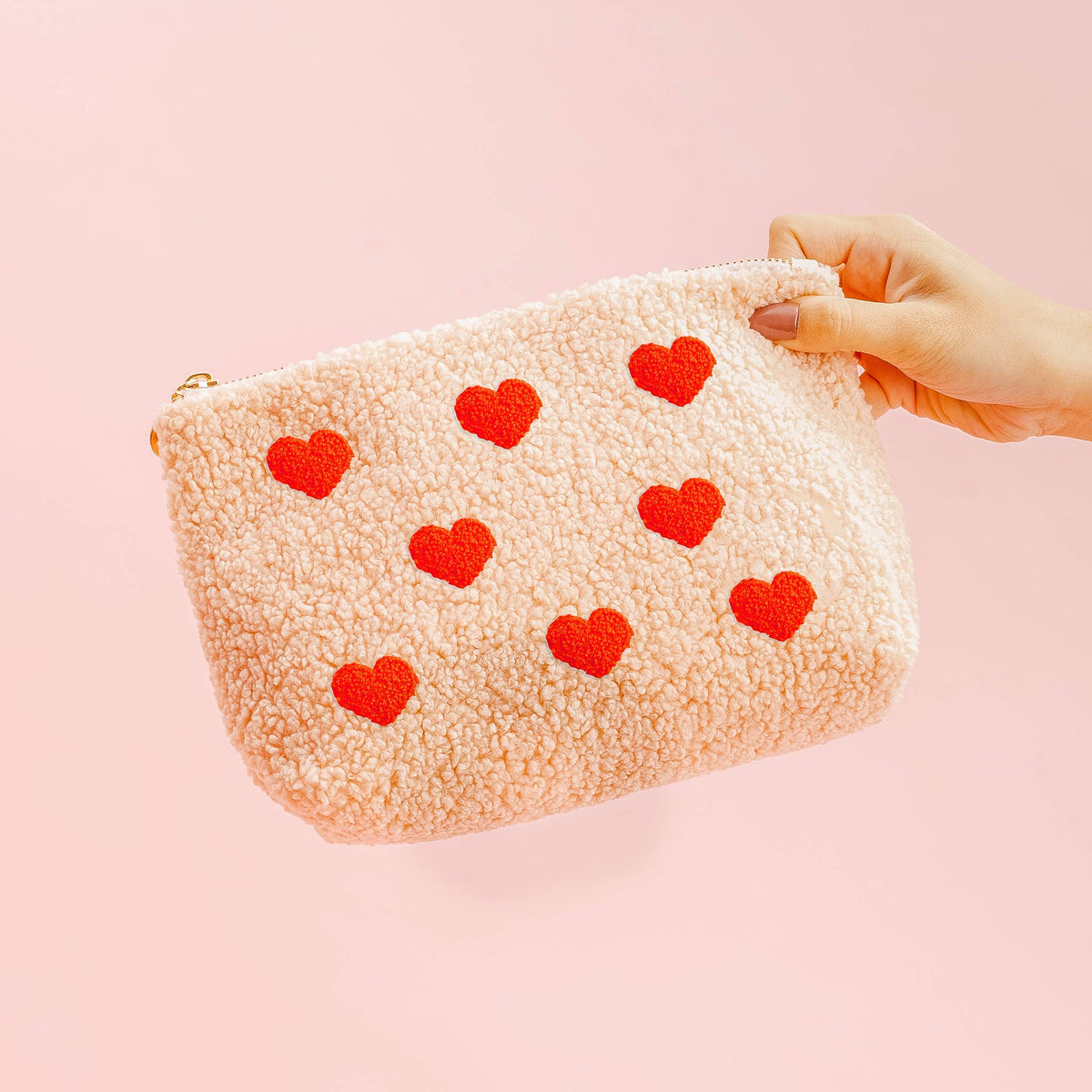 Pink Teddy Pouch - Hearts