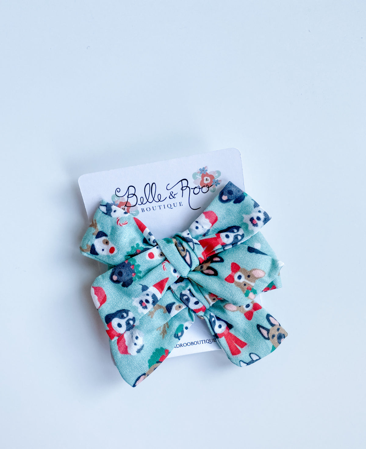 Christmas Pups Bow- Green (Choose large bow or pigtail set)