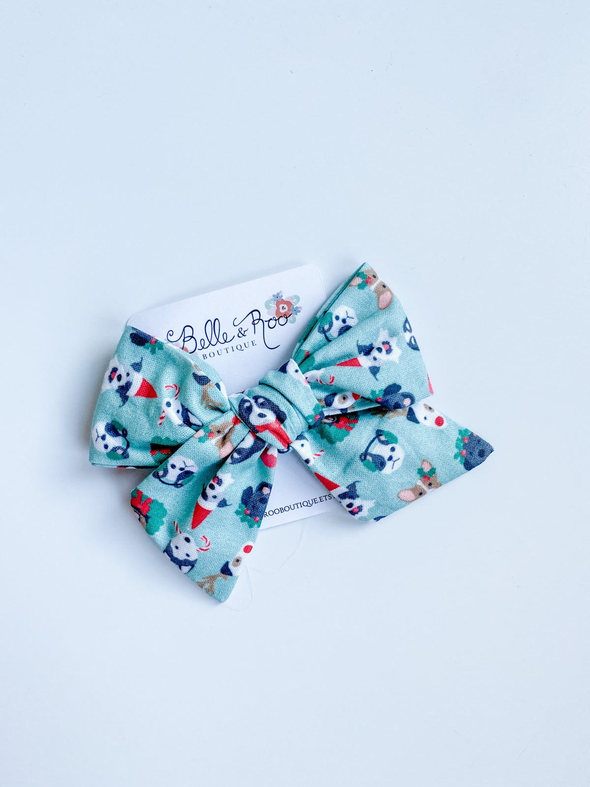 Christmas Pups Bow- Green (Choose large bow or pigtail set)
